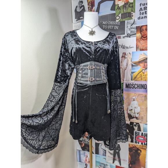 Spider Goth Velvet Romper - Picture 1 of 9